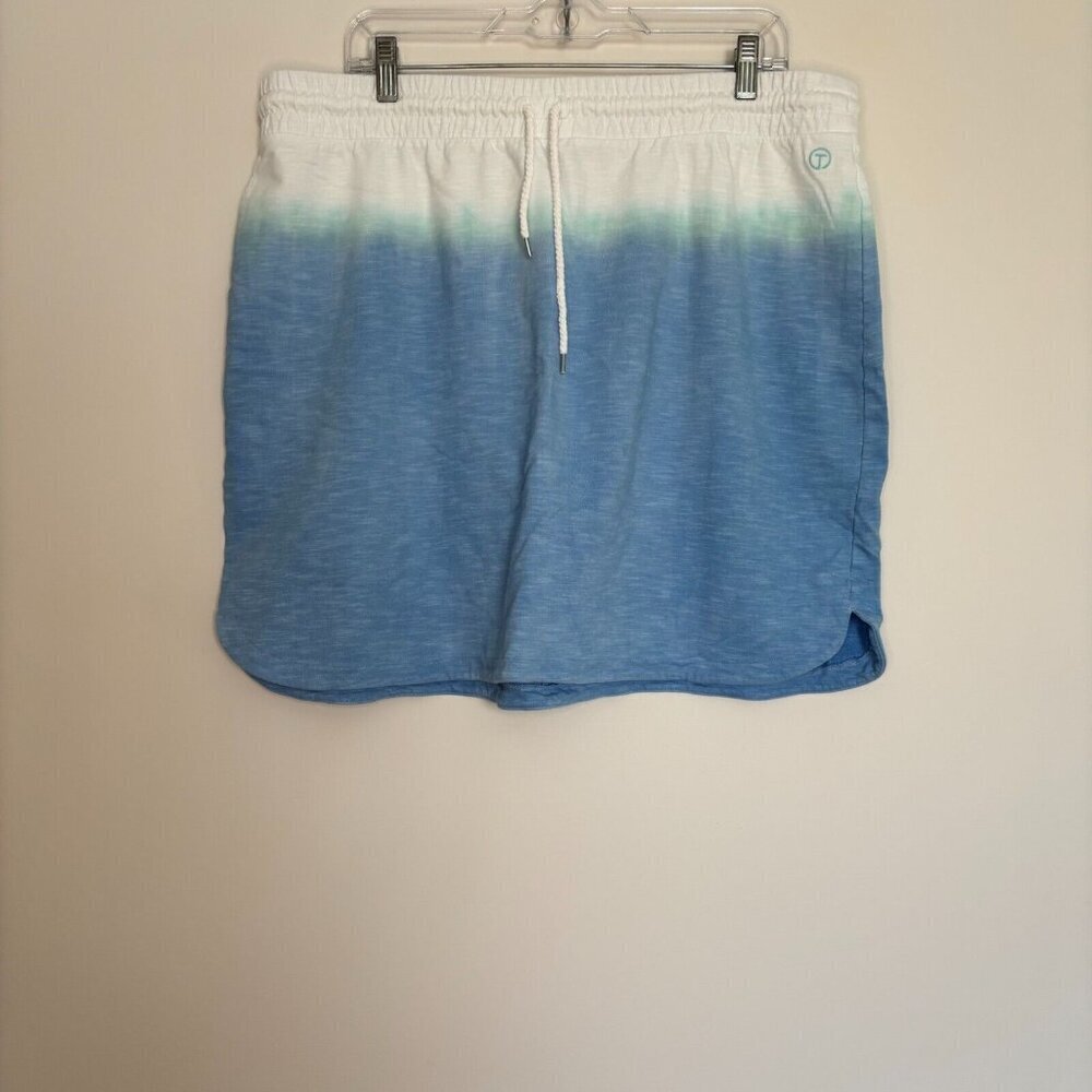 T BY TALBOTS Women's Blue Ombre Skirt SIZE 1X Athleisure Drawstring Pockets Plus